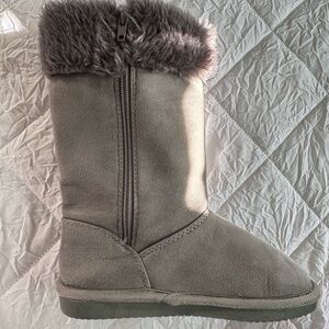 Gray Faux Fur Lined Kids Boots